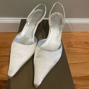 White Satin Kitten Heels